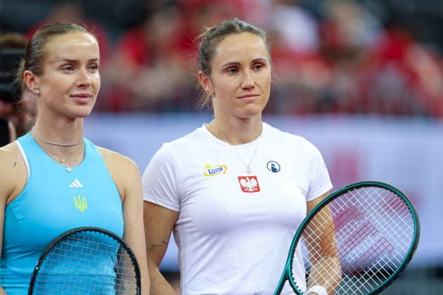 2026.04.10 Gliwice Tenis Billie Jean King Cup mecz kwalifikacyjny Polska - Ukraina N z Katarzyna Kawa drugi mecz gry pojedynczej (second singles match) Elina Svitolina drugi mecz gry pojedynczej (second singles match) Foto Sebastian Sienkiewicz PressFocus 2026.04.10 Gliwice Tennis Billie Jean King Cup Qualifiers Match Poland - Ukraine Katarzyna Kawa drugi mecz gry pojedynczej (second singles match) Elina Svitolina drugi mecz gry pojedynczej (second singles match) Credit: Sebastian Sienkiewicz PressFocus NEWSPIX.PL --- newspix.pl 