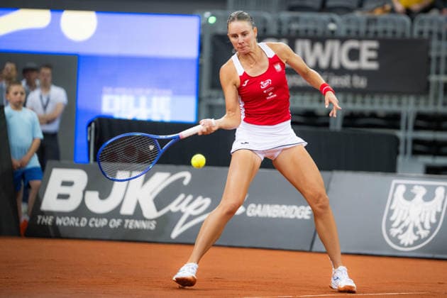 GLIWICE 10.04.2026 TENIS ZIEMNY BILLIE JEAN KING CUP MECZ POLSKA - UKRAINA BILLIE JEAN KING CUP TENNIS MATCH: POLAND - UKRAINE MAGDA LINETTE FOT. MICHAL TRZPIS 400MM.PL NEWSPIX.PL --- newspix.pl 