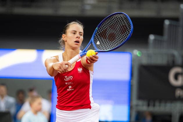 GLIWICE 10.04.2026 TENIS ZIEMNY BILLIE JEAN KING CUP MECZ POLSKA - UKRAINA BILLIE JEAN KING CUP TENNIS MATCH: POLAND - UKRAINE MAGDA LINETTE FOT. MICHAL TRZPIS 400MM.PL NEWSPIX.PL --- newspix.pl 