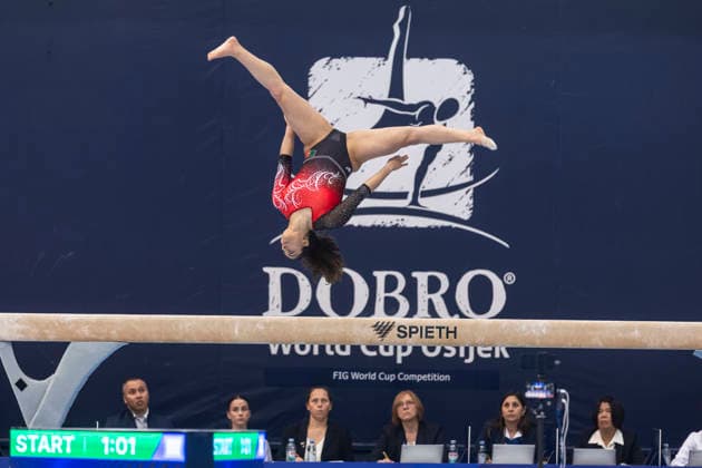 DOBRO FIG Apparatus World Cup Osijek 2026 Qualifications Mariana Parente of Portugal performs on the balance beam during the DOBRO FIG Apparatus World Cup Osijek 2026 Qualifications at Sports Hall Gradski vrt on April 10, 2026. in Osijek, Croatia.  DavorxJavorovic PIXSELL