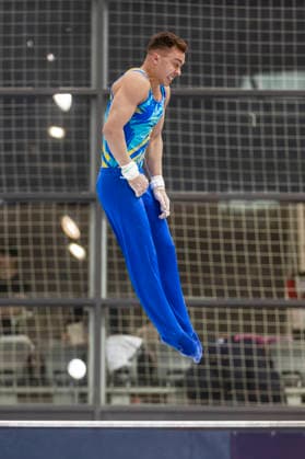 DOBRO FIG Apparatus World Cup Osijek 2026 Qualifications Milad Karimi of Kazakhstan performs on the high bar during the DOBRO FIG Apparatus World Cup Osijek 2026 Qualifications at Sports Hall Gradski vrt on April 10, 2026. in Osijek, Croatia.  DavorxJavorovic PIXSELL