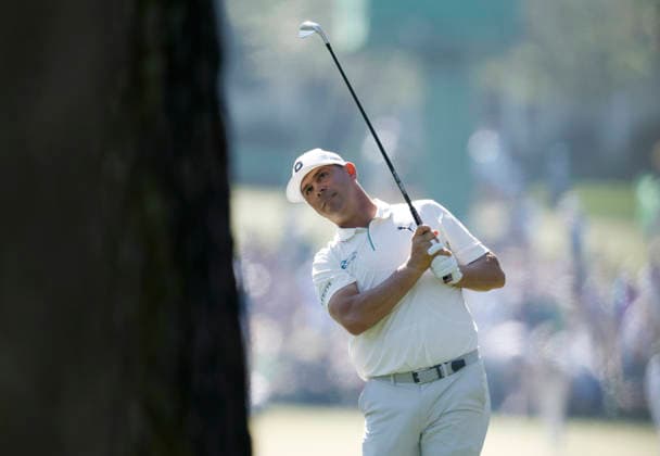 Gary Woodland watches his shot on the first fairway during the second day of the Masters Tournament at Augusta National Golf Club on Friday, April 10, 2026, in Augusta, Georgia.  AUG20260410817 JOHNxANGELILLO