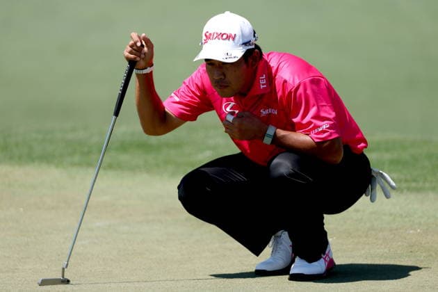 Golf 2026 Masters Tournament - Round 2 Hideki Matsuyama of Japan lines up a putt on Hole 2 in Round 2 of the 2026 Masters tournament in August, Georgia, USA, 10 April 2026. Augusta United States  Copyright: xCHRISxTORRESx