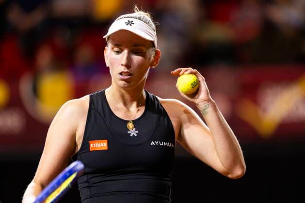 Billy Jean King cup Belgium v USA OOSTENDE, BELGIUM - APRIL 10 : Elise Mertens of Belgium versus Mccartney Kessler (USA) pictured during a single match between Belgium and USA during the Billy Jean King cup 2026 Qualifiers at the Coretec Dome on April 10, 2026 in Oostende, Belgium, 10 04 2026 Oostende Belgium  Copyright: xXpix