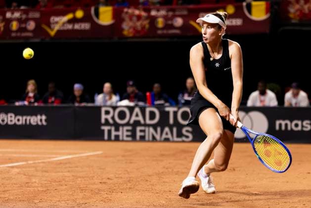 Billy Jean King cup Belgium v USA OOSTENDE, BELGIUM - APRIL 10 : Elise Mertens of Belgium versus Mccartney Kessler (USA) pictured during a single match between Belgium and USA during the Billy Jean King cup 2026 Qualifiers at the Coretec Dome on April 10, 2026 in Oostende, Belgium, 10 04 2026 Oostende Belgium  Copyright: xXpix