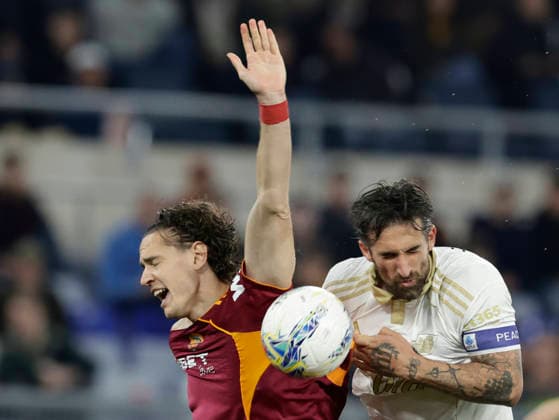 Italy: Serie a football match AS Roma vs Pisa Roma™s Italian defender Daniele Ghilardi challenges for the ball with Pisa™s Italian defender Antonio Caracciolo during the Serie A football match between AS Roma vs Pisa at the Olimpico Stadium in Rome, Italy on April 10, 2026. _BPH5667 Copyright: xAntonioxBalascox