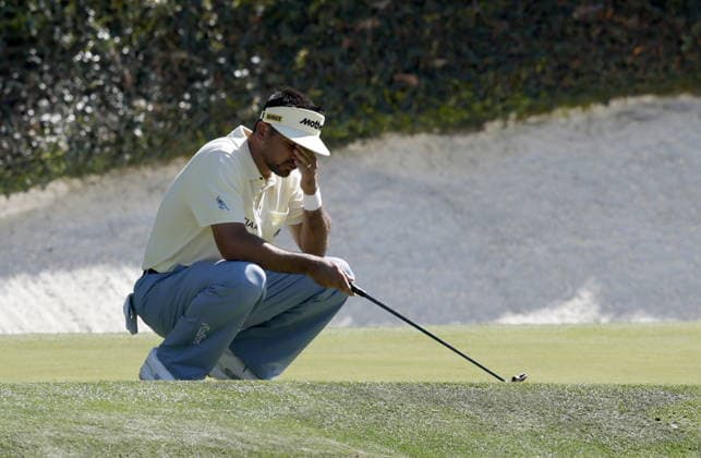 Golf 2026 Masters Tournament - Round 2 Jason Day of Australia reacts after missing a birdie at Hole 12 in Round 2 of the 2026 Masters tournament in August, Georgia, USA, 10 April 2026. Augusta United States  Copyright: xERIKxS.xLESSERx