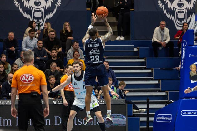 GER, easy Credit Basketball Bundesliga, Syntainics MBC Veolia Towers Hamburg 10 04 2026, Stadthalle, Weißenfels, GER, easy Credit Basketball Bundesliga, Syntainics MBC Veolia Towers Hamburg Charles Callison Syntainics MBC, 23 Â Photo Alexander Trienitz Weißenfels Stadthalle Sachsen Anhalt Germany