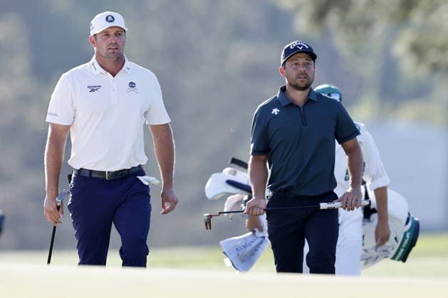 Golf 2026 Masters Tournament - Round 2 Bryson DeChambeau of USA (L) and Xander Schauffele of USA walk to the 15th hole during Round 2 of the 2026 Masters tournament in August, Georgia, USA, 10 April 2026. Augusta United States  Copyright: xERIKxS.xLESSERx