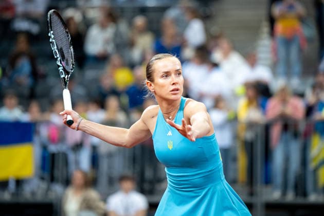 Katarzyna Kawa Vs Elina Svitolina - Billie Jean King Cup Qualifiers. Elina Svitolina of Ukraine competes in the Billie Jean King Cup Qualifiers, women s singles tennis match against Poland at the PreZero Arena in Gliwice, Poland, on April 10, 2026. Gliwice Poland  Copyright: xMarcinxGolbax originalFilename:golba-katarzyn260410_npPaj.jpg