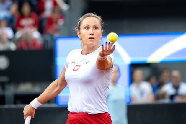Katarzyna Kawa Vs Elina Svitolina - Billie Jean King Cup Qualifiers. Katarzyna Kawa of Poland competes in the Billie Jean King Cup Qualifiers, women s singles tennis match against Ukraine at the PreZero Arena in Gliwice, Poland, on April 10, 2026. Gliwice Poland  Copyright: xMarcinxGolbax originalFilename:golba-katarzyn260410_npmUw.jpg
