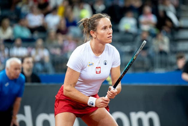 Katarzyna Kawa Vs Elina Svitolina - Billie Jean King Cup Qualifiers. Katarzyna Kawa of Poland competes in the Billie Jean King Cup Qualifiers, women s singles tennis match against Ukraine at the PreZero Arena in Gliwice, Poland, on April 10, 2026. Gliwice Poland  Copyright: xMarcinxGolbax originalFilename:golba-katarzyn260410_npXJP.jpg