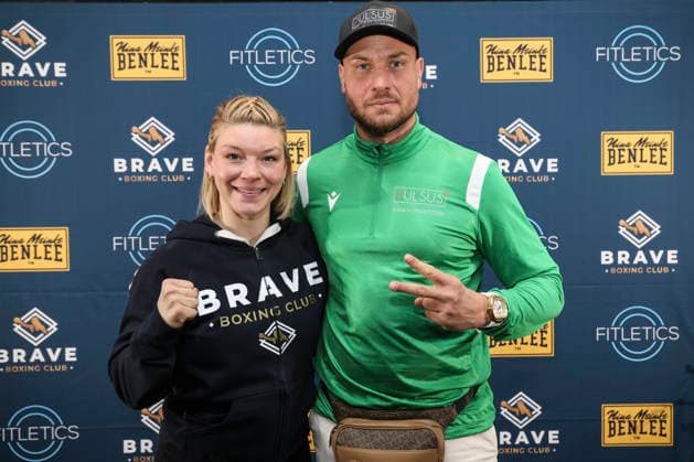Boxen: Brave Boxing by Nina Meinke, Gym Eröffnung, Berlin, 10.04.2026 Nina Meinke und Eric Sindermann (Dr. Sindsen) *** Boxing Brave Boxing by Nina Meinke, Gym Opening, Berlin, 10 04 2026 Nina Meinke and Eric Sindermann Dr Sindsen