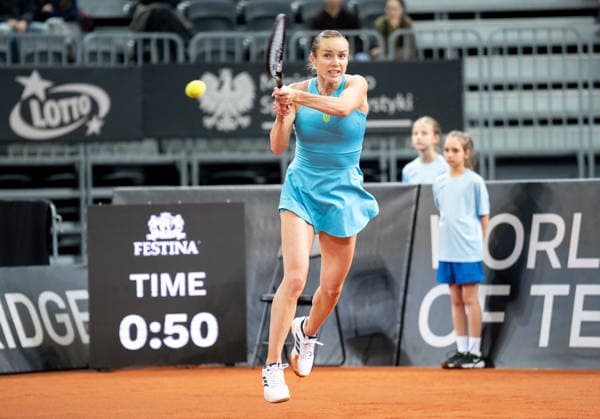 Katarzyna Kawa Vs Elina Svitolina - Billie Jean King Cup Qualifiers. Elina Svitolina of Ukraine competes in the Billie Jean King Cup Qualifiers, women s singles tennis match against Poland at the PreZero Arena in Gliwice, Poland, on April 10, 2026. Gliwice Poland  Copyright: xMarcinxGolbax originalFilename:golba-katarzyn260410_npTli.jpg