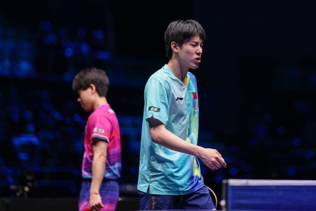 TAIYUAN, CHINA - APRIL 11: Wen Ruibo of China reacts in the Men s Singles Quarterfinal match against Hiroto Shinozuka of Japan on day 5 of WTT Contender Taiyuan 2026 at Taiyuan Binhe Sports Center on April 11, 2026 in Taiyuan, Shanxi Province of China.  Copyright: xVCGx 111634091763