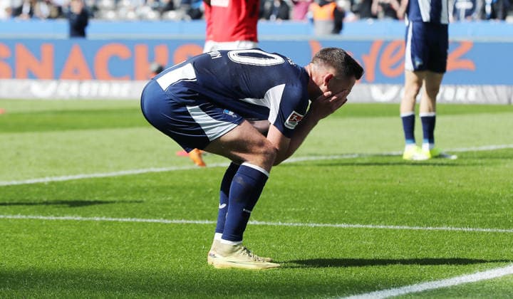 Paul Seguin disappointed after missed goal chance Disappointment Sport Football Soccer DFL 2 Bundesliga Men 29 Matchday Season 2025 2026 11 04 2026 Hertha BSC Berlin vs 1 FC Kaiserslautern FCK DFL regulations prohibit any use of photographs as image sequences and or quasi video
