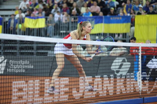 Gliwice 11.04.2026 Billie Jean King Cup Poland-Ukraine day two Billie Jean King Cup Polska-Ukraina dzien drugi n z Martyna Kubka Fot.Mateusz Bialczyk arena akcji NEWSPIX.PL --- newspix.pl 