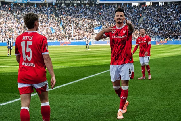 1 FC Kaiserslautern, cheers about goal to, 1 0, by Mergim Berisha 1 FC Kaiserslautern, 20 , GER, Hertha BSC vs ,1 FC Kaiserslautern, 2 Bundesliga, Season 2025 2026, Matchday 29, 11 04 2026 DFL REGULATES PROHIBIT ANY USE OF PHOTOGRAPHS AS IMAGE SEQUENCES AND OR QUASI VIDEO GER, Hertha BSC vs ,1 FC Kaiserslautern, 2 Bundesliga, Season 2025 2026, 29 Matchday, 11 04 2026 Berlin Copyright: xEibner-Pressefotox xClaudiusxRauchx EP_CRH