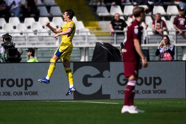 Torino FC v Hellas Verona FC - Serie A Kieron Bowie of Hellas Verona FC celebrates after scoring a goal during the Serie A football match between Torino FC and Hellas Verona FC. Turin Italy Copyright: xNicolòxCampox