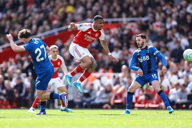 Arsenal gegen Bournemouth 11. April 2026, London Premier League Fußball Arsenal gegen AFC Bournemouth Gabriel Jesus von Arsenal Foto Charlotte Wilson Abseits London UK  Copyright: xCharlottexWilsonx xOffsidexOffside