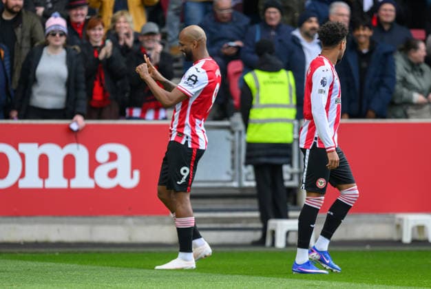 Brentford v Everton Premier League Igor Thiago of Brentford celebrates his first goal against Everton during the Premier League match at the Gtech Community Stadium, Brentford 11 04 2026 UK Newspapers OUT Copyright: xGraemexWilcocksonx FIL-23267-0060