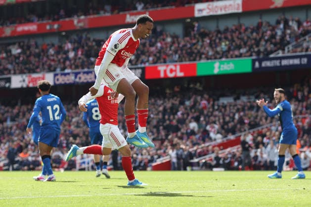 Arsenal gegen Bournemouth 11. April 2026, London Premier League Fußball Arsenal gegen AFC Bournemouth Gabriel von Arsenal reagiert nach einer vergebenen Chance Foto Charlotte Wilson Abseits London UK  Copyright: xCharlottexWilsonx xOffsidexOffside