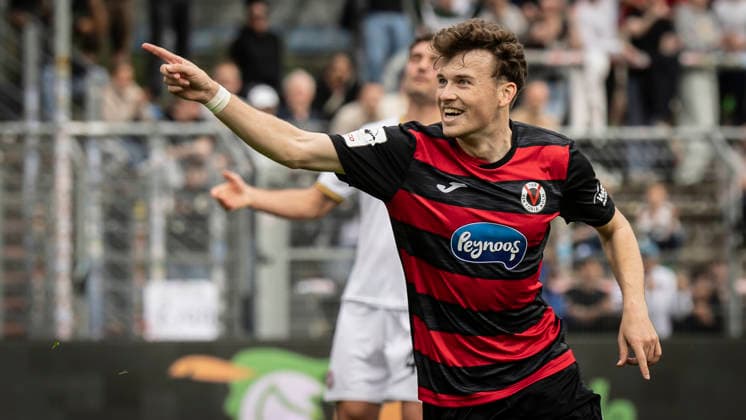 KOELN, GERMANY - APRIL 11, 2026: Lucas Wolf (Viktoria Köln, 21) celebrates scoring his team s first goal during the 3rd division match between Viktoria Koeln vs. SV Wehen Wiesbaden at the Sportpark Hoehenberg on matchday 7 on April 11, 2026 in Koeln, Germany. DFL REGULATIONS PROHIBIT ANY USE OF PHOTOGRAPHS AS IMAGE SEQUENCES AND OR QUASI-VIDEO. Nordrhein-Westfalen Germany Copyright: xAxelxKohringx