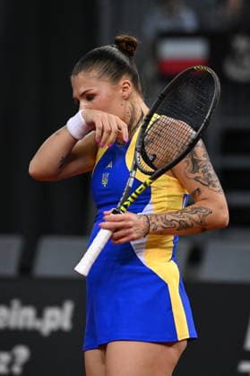 GLIWICE 11.04.2026 TENIS ZIEMNY BILLIE JEAN KING CUP MECZ POLSKA - UKRAINA BILLIE JEAN KING CUP TENNIS MATCH: POLAND - UKRAINE OLEKSANDRA OLIJNYKOWA FOT. KRZYSZTOF HELIOS 400MM NEWSPIX.PL --- newspix.pl 