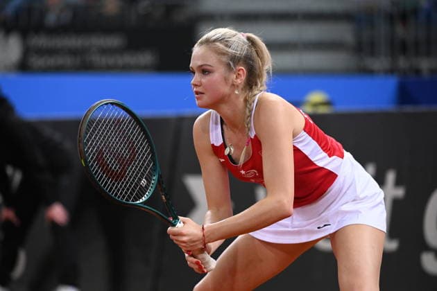 GLIWICE 11.04.2026 TENIS ZIEMNY BILLIE JEAN KING CUP MECZ POLSKA - UKRAINA BILLIE JEAN KING CUP TENNIS MATCH: POLAND - UKRAINE LINDA KLIMOVICOVA FOT. KRZYSZTOF HELIOS 400MM NEWSPIX.PL --- newspix.pl 
