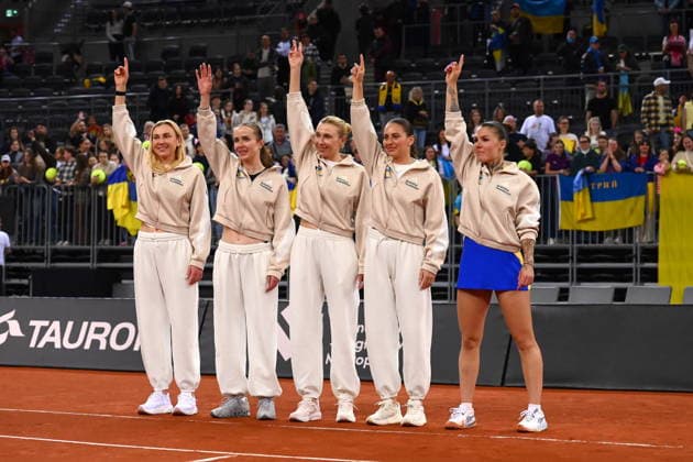 GLIWICE 11.04.2026 TENIS ZIEMNY BILLIE JEAN KING CUP MECZ POLSKA - UKRAINA BILLIE JEAN KING CUP TENNIS MATCH: POLAND - UKRAINE MARTA KOSTJUK ELINA SWITOLINA REPREZENTACJA UKRAINY FOT. KRZYSZTOF HELIOS 400MM NEWSPIX.PL --- newspix.pl 