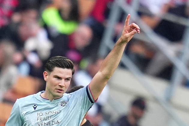 Udinese™s Jurgen ekkelenkamo Celebrates after scoring 0-2 during the Serie A soccer match between Ac Milan and Udinese at the San Siro Stadium in Milan , north Italy - Saturday , April 11 , 2026 . - Soccer .  Copyright: xSpada LaPressex