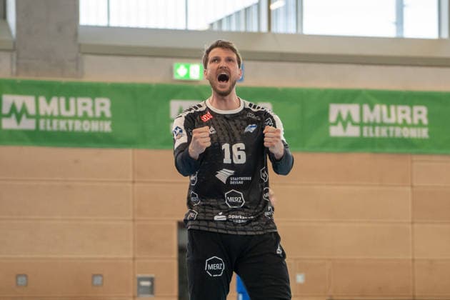 Handball I Men I Season 2025 2026 I 2 Bundesliga I 27 Matchday I HC Oppenweiler Backnang Dessau Roßlauer HV I 11 04 2026 Philip Ambrosius 16, Dessau Roßlauer HV 06 jubelt Backnang Murrtal Arena Baden Württemberg Germany Copyright: xLobeca MaxxPetershansx
