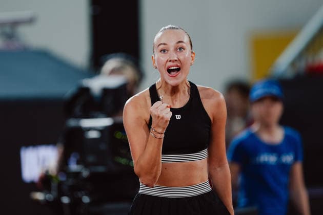 TENNIS - WTA, Tennis Damen Upper Austria Ladies Linz LINZ,AUSTRIA,11.APR.26 - TENNIS - WTA Tour, Upper Austria Ladies Linz. Image shows the rejoicing of Anastasia Potapova (AUT).  GEPAxpictures xAlexanderxSolc