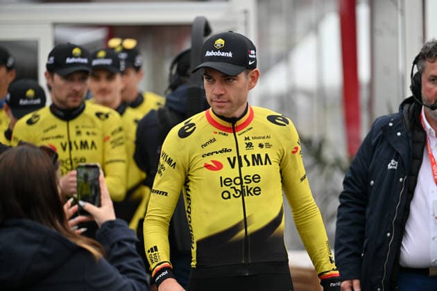 Paris-Roubaix Team Presentation Wout Van Aert of Belgium, representing team Visma - Lease a Bike, participates in the team presentation of Paris-Roubaix 2026 (1.UWT - 123rd edition) in Compiegne, Hauts-de-France, on April 11, 2026. Compiegne France  Copyright: xGautierxDemouveauxx originalFilename:demouveaux-notitle260411_npuda.jpg