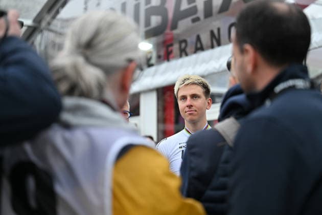 Paris-Roubaix Team Presentation World champion Tadej Pogacar of UAE Team Emirates participates in the team presentation of Paris-Roubaix 2026 (1.UWT - 123rd edition) in Compiegne, France, on April 11, 2026. Compiegne France  Copyright: xGautierxDemouveauxx originalFilename:demouveaux-notitle260411_npkO4.jpg