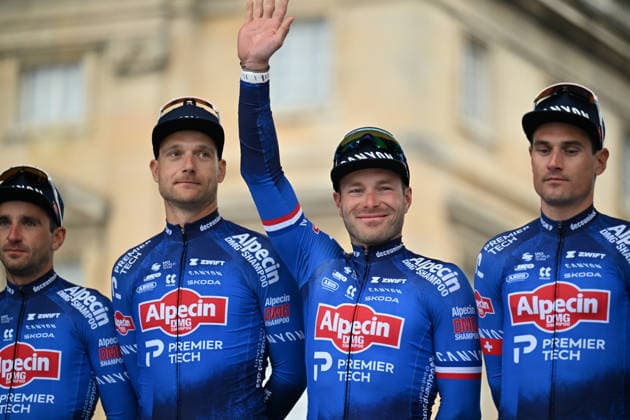 Paris-Roubaix Team Presentation Florian Senechal of team Alpecin-Premier Tech participates in the team presentation of Paris-Roubaix 2026 (1.UWT - 123rd edition) in Compiegne, France, on April 11, 2026. Compiegne France  Copyright: xGautierxDemouveauxx originalFilename:demouveaux-notitle260411_npLxg.jpg