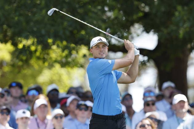 Golf 2026 Masters Tournament - Round 3 Ludvig Aberg of Sweden tees off on the fourth tee in Round 3 of the 2026 Masters tournament in August, Georgia, USA, 11 April 2026. Augusta United States  Copyright: xERIKxS.xLESSERx