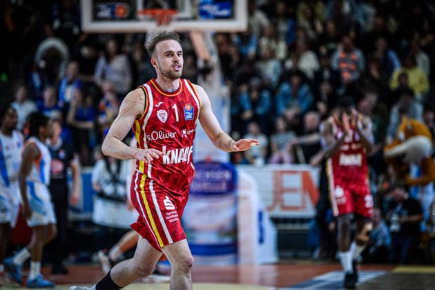 easycredit BBL Basketball Bundesliga 2025 2026 29 Matchday 11 04 2026 Science City Jena vs Fitness First Würzburg Baskets Lukas Herzog Würzburg , Cheers, Portrait Sparkassen Arena