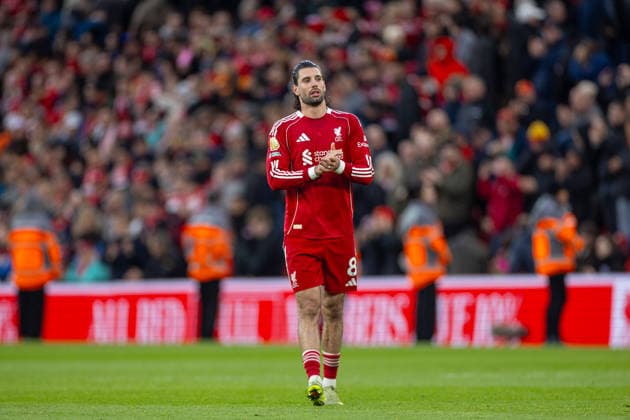 Football - FA Premier League - Liverpool FC v Fulham FC LIVERPOOL, ENGLAND - Saturday, April 11, 2026: Liverpool s Dominik Szoboszlai applauds the supporters after the FA Premier League match between Liverpool FC and Fulham FC at Anfield. The game ended 2-0. (Photo by David Rawcliffe Propaganda) LIVERPOOL Anfield MERSEYSIDE ENGLAND  Copyright: xDavidxRawcliffex P2026-04-11-Liverpool_Fulham-104