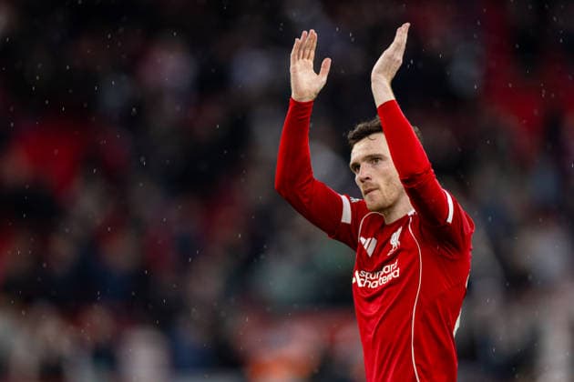 Football - FA Premier League - Liverpool FC v Fulham FC LIVERPOOL, ENGLAND - Saturday, April 11, 2026: Liverpool s Andy Robertson applauds the supporters after the FA Premier League match between Liverpool FC and Fulham FC at Anfield. The game ended 2-0. (Photo by David Rawcliffe Propaganda) LIVERPOOL Anfield MERSEYSIDE ENGLAND  Copyright: xDavidxRawcliffex P2026-04-11-Liverpool_Fulham-121