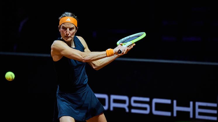 April 11, 2026, Stuttgart, Baden-Wuerttemberg, Germany: Kathinka Von Deichmann of Liechtenstein returns with backhand during the 49. Porsche Tennis Grand Prix Stuttgart - WTA500, 11.4.2026 in Stuttgart, Germany Tennis 2026: Porsche Tennis Grand Prix: Qualifying: Dodin 6:7 6:4 6:3 Von Deichmann  - ZUMAs343 20260411_zsp_s343_079 Copyright: xMathiasxSchulzx