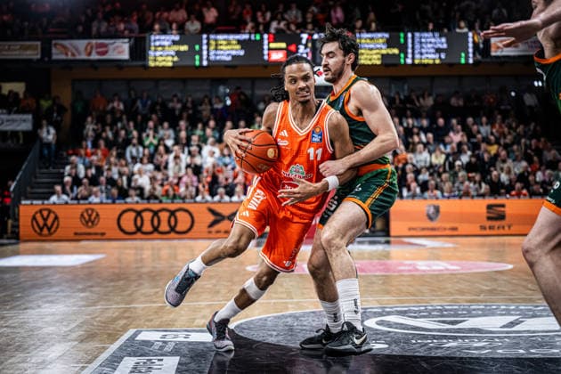 1 Basketball Bundesliga, easyCredit BBL, Season 2025 2026, Men, Main Round, Matchday 29, 11 04 2026, RASTA Vechta Gladiators Trier Alonzo Verge 11 RASTA Vechta in action Vechta RASTA Dome Lower Saxony Germany