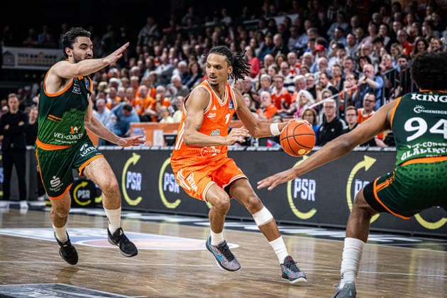 1 Basketball Bundesliga, easyCredit BBL, Season 2025 2026, Men, Main Round, Matchday 29, 11 04 2026, RASTA Vechta Gladiators Trier Alonzo Verge 11 RASTA Vechta in action Vechta RASTA Dome Lower Saxony Germany