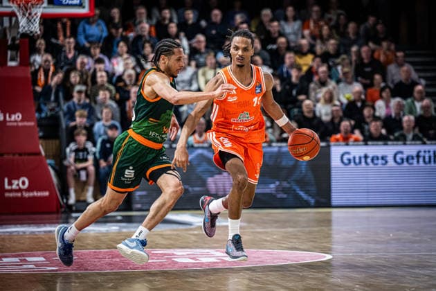1 Basketball Bundesliga, easyCredit BBL, Season 2025 2026, Men, Main Round, Matchday 29, 11 04 2026, RASTA Vechta Gladiators Trier Alonzo Verge 11 RASTA Vechta in action Vechta RASTA Dome Lower Saxony Germany