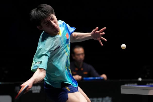 (260411) -- TAIYUAN, April 11, 2026 -- Wen Ruibo of China hits a return duing the men s singles semifinal against Li Tianyang of China at the World Table tennis, Tischtennis (WTT) Contender Taiyuan 2026 in Taiyuan, north China s Shanxi Province, April 11, 2026. ) (SP)CHINA-TAIYUAN-TABLE TENNIS-WTT CONTENDER TAIYUAN 2026 (CN) YangxChenguang 