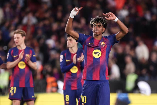 April 11, 2026, Barcelona, Barcelona, SPAIN: Lamine Yamal of FC Barcelona, Barca celebrates the victory during the Spanish league, LaLiga EA Sports, football match played between FC Barcelona and RCD Espanyol at Spotify Camp Nou stadium on April 11, 2026 in Barcelona, Spain. Barcelona SPAIN - ZUMAa181 20260411_zaa_a181_269 Copyright: xJavierxBorregox