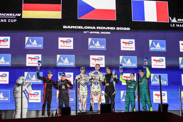 AUTO - MLC 2026 - BARCELONA 62 ZIELONKA Jacek (pol), ROBINSON LÃ o Sami (alg), Bretton Racing, Ligier JS P325 - Toyota, LMP3 Pro Am, podium, portrait 66 PARROW Steve (ger), PEDERSEN Mikkel Gaarde (den), Rinaldi Racing, Ligier JS P325 - Toyota, LMP3 Pro Am, 24 GISY Christian (ger), KRISTENSEN Oskar (den), Racing Spirit of LÃ man, Ligier JS P325 - Toyota, LMP3 Pro Am, during the 1st round of the 2026 Michelin Le Mans Cup on the Circuit de Barcelona-Catalunya from April 10 to 12, 2026 in Barcelona, Spain - BarcelonaSpain  Copyright: xXavixBonillax