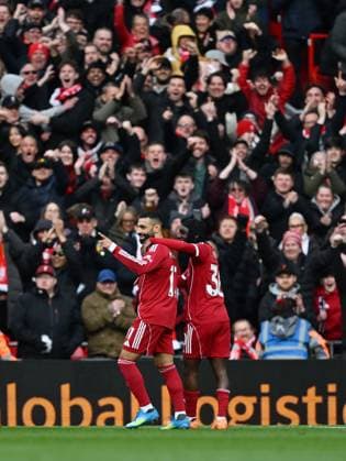 Mohamed Salah of Liverpool celebrates after scoring the team s second goal Liverpool v Fulham, Premier League, Football, Anfield, Liverpool, UK - 11 Apr 2026Liverpool Anfield United Kingdom EDITORIAL USE ONLY No use with unauthorised audio, video, data, fixture lists, club league logos or live services. Online in-match use limited to 120 images, no video emulation. No use in betting, games or single club league player publications. Copyright: xAnnaxGowthorpe Shutterstockx 16823590cc
