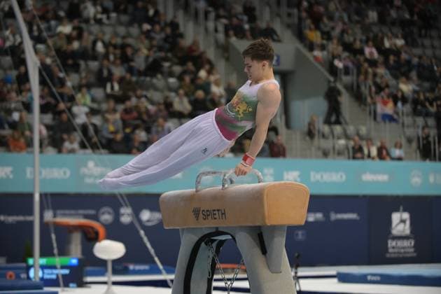 FIG APPARATUS WORLD CUP 2026 (CRO),Finals Day 1 (MAG, WAG), Hall Gradski vrt , Osijek, Croatia, 11.04.2026 IVANOV David (BUL) during FIG APPARATUS WORLD CUP 2026 (CRO),Final Day 1, Pommel Horse (MAG), Hall Gradski vrt , Osijek, Croatia, 11.04.2026 *** FIG APPARATUS WORLD CUP 2026 CRO ,Finals Day 1 MAG, WAG , Hall Gradski vrt , Osijek, Croatia, 11 04 2026 IVANOV David BUL during FIG APPARATUS WORLD CUP 2026 CRO ,Final Day 1, Pommel Horse MAG , Hall Gradski vrt , Osijek, Croatia, 11 04 2026 Copyright: xBEAUTIFULxSPORTS Stanusicx
