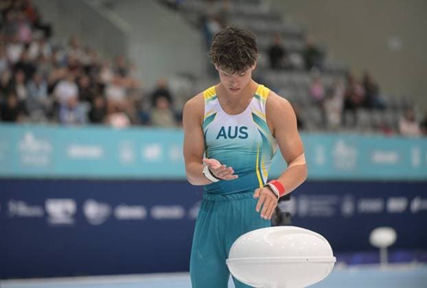 FIG APPARATUS WORLD CUP 2026 (CRO),Finals Day 1 (MAG, WAG), Hall Gradski vrt , Osijek, Croatia, 11.04.2026 HAGENS Tru (AUS) during FIG APPARATUS WORLD CUP 2026 (CRO),Final Day 1, Pommel Horse (MAG), Hall Gradski vrt , Osijek, Croatia, 11.04.2026 *** FIG APPARATUS WORLD CUP 2026 CRO ,Finals Day 1 MAG, WAG , Hall Gradski vrt , Osijek, Croatia, 11 04 2026 HAGENS Tru AUS during FIG APPARATUS WORLD CUP 2026 CRO ,Final Day 1, Pommel Horse MAG , Hall Gradski vrt , Osijek, Croatia, 11 04 2026 Copyright: xBEAUTIFULxSPORTS Stanusicx